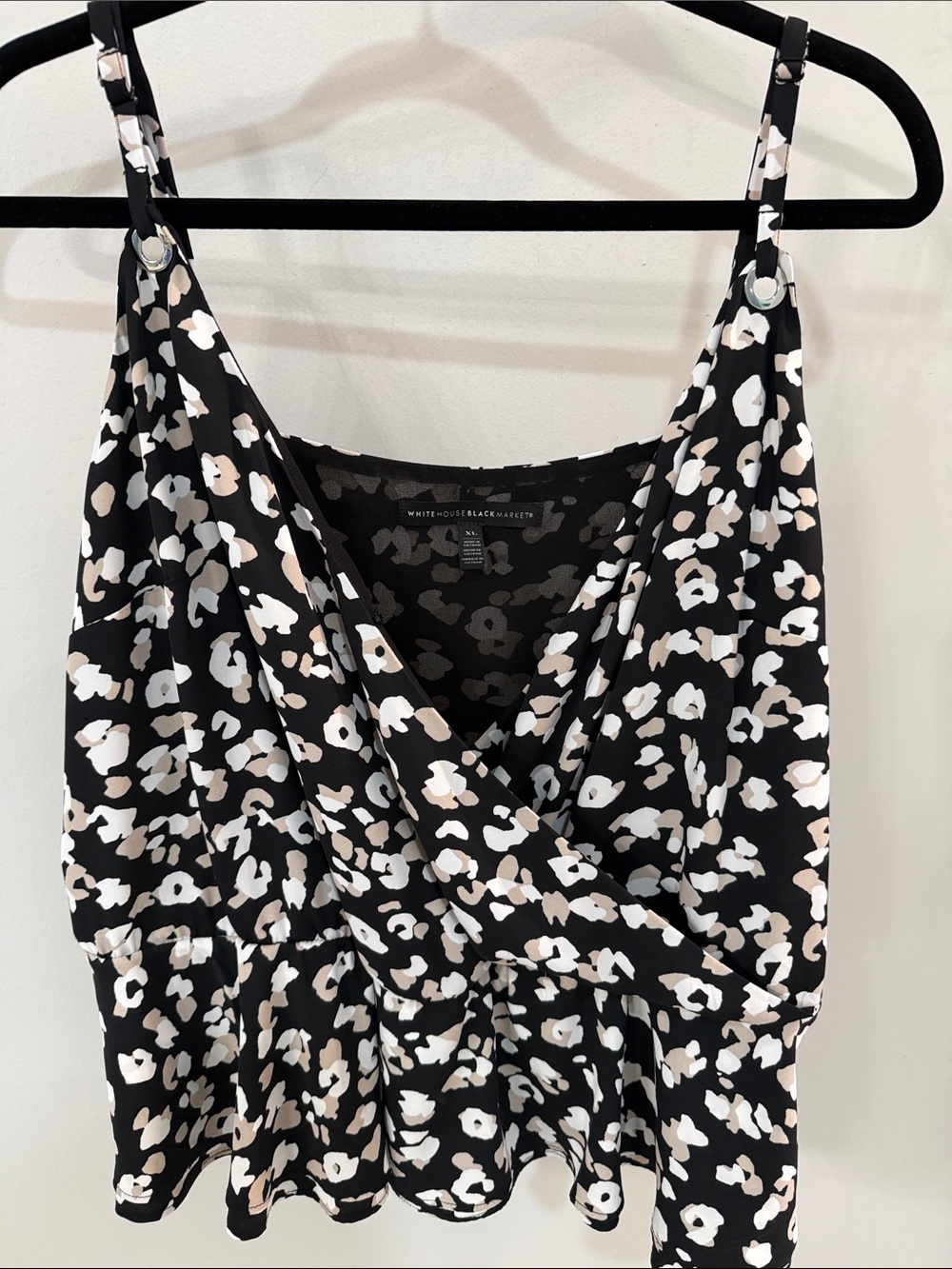 White House Black Market Black Printed Surplice Peplum Cami